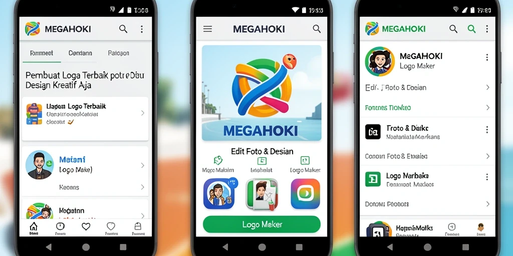 Tampilan antarmuka MEGAHOKI dengan fitur lengkap untuk desain logo.