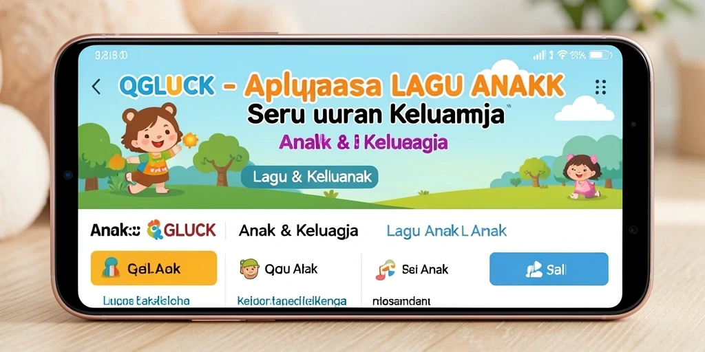 Tampilan antarmuka QGLUCK yang penuh warna dan menarik untuk anak-anak.
