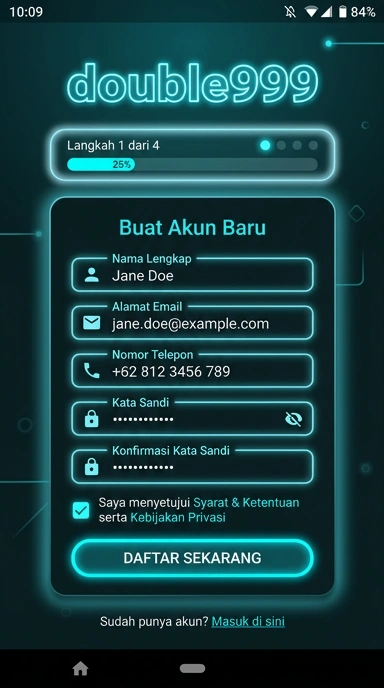 Tampilan halaman daftar double999